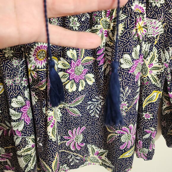 Old Navy NWT floral print vneck tassel tie front peasant blouse woman's size L - Picture 6 of 12